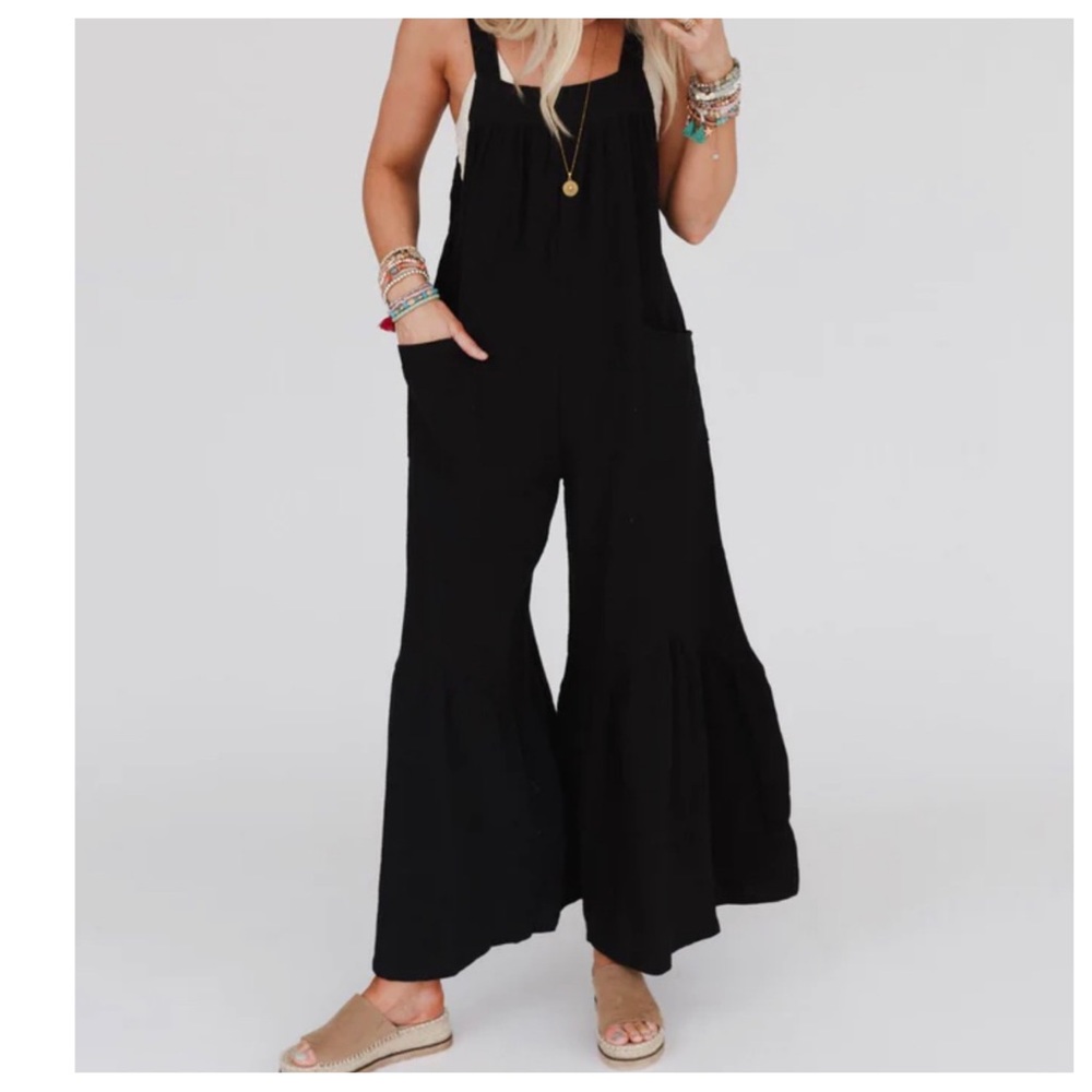 25 Boho Wide Leg Ruffle Hem Jumpsuit - Picture 4 of 6